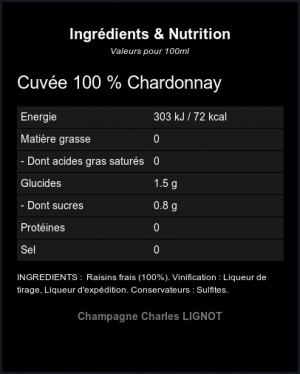 Brut Chardonnay - Ingrdients et Nutrition 